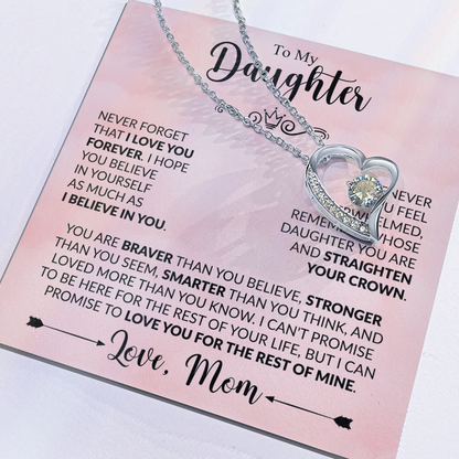 To My Daughter Necklace from Mom, Forever Love Pendant with Message Card