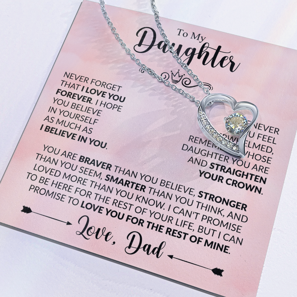 To My Daughter Necklace from Dad, Forever Love Pendant with Message Card