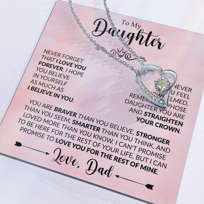 To My Daughter Necklace from Dad, Forever Love Pendant with Message Card