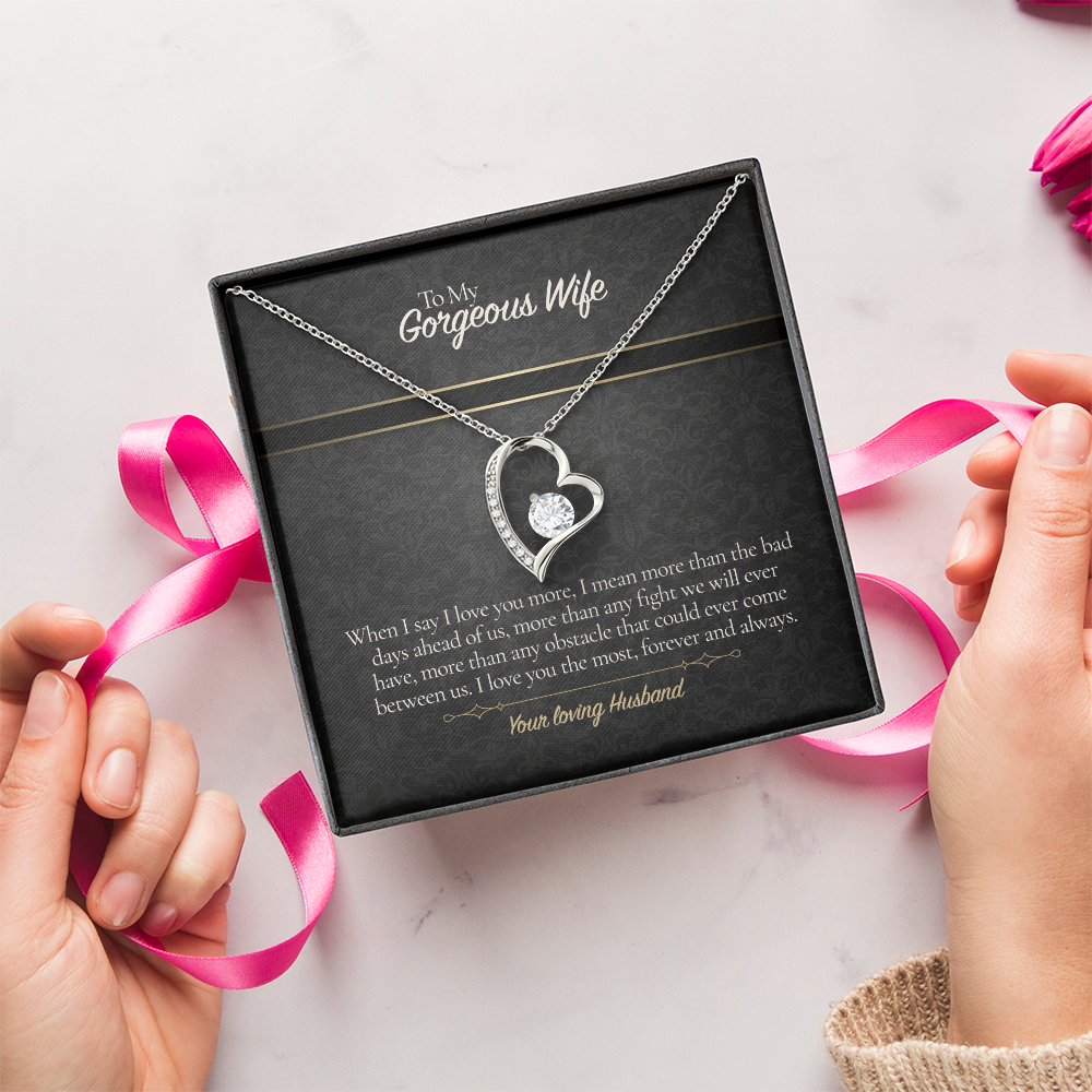 To My Gorgeous Wife Necklace from Husband, Forever Love Pendant with Message Card, Anniversary Birthday Valentines Christmas Gift for Wife