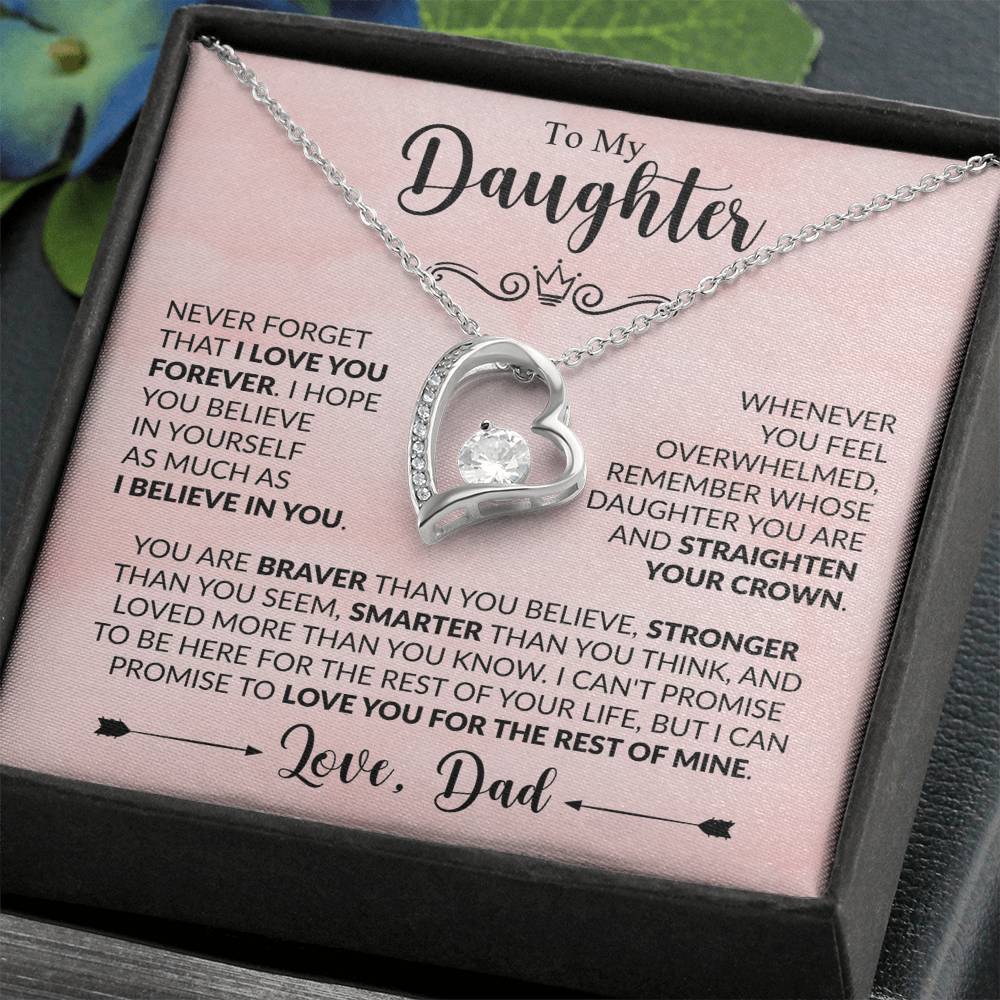 To My Daughter Necklace from Dad, Forever Love Pendant with Message Card