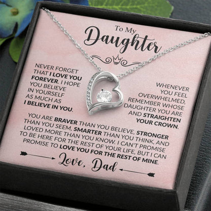 To My Daughter Necklace from Dad, Forever Love Pendant with Message Card