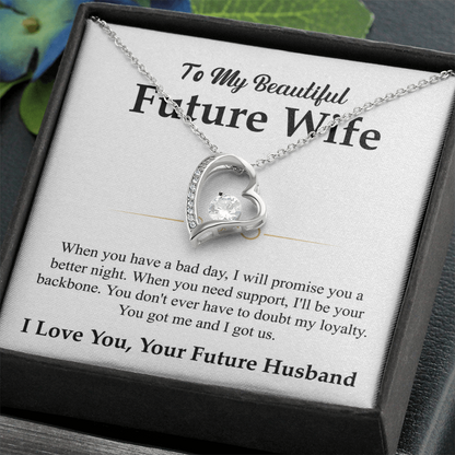 To My Beautiful Future Wife Necklace, Forever Love Pendant with Message Card