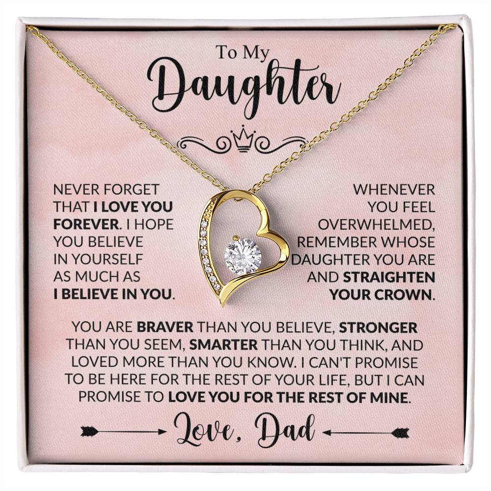 To My Daughter Necklace from Dad, Forever Love Pendant with Message Card