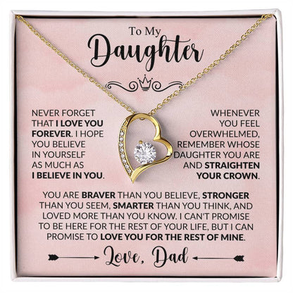 To My Daughter Necklace from Dad, Forever Love Pendant with Message Card