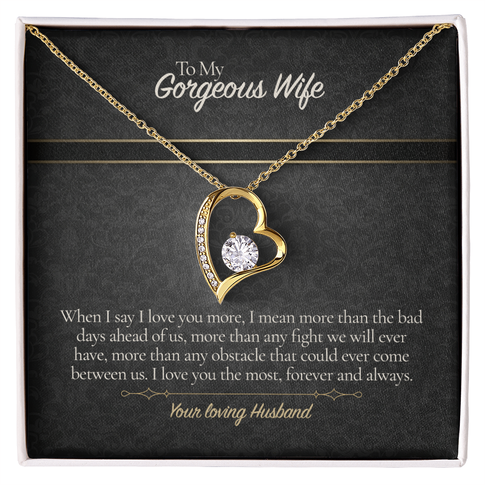 To My Gorgeous Wife Necklace from Husband, Forever Love Pendant with Message Card, Anniversary Birthday Valentines Christmas Gift for Wife