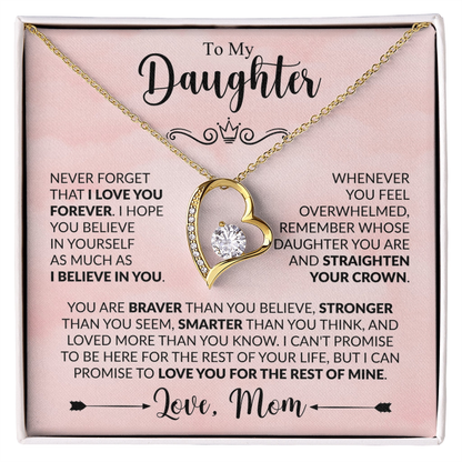 To My Daughter Necklace from Mom, Forever Love Pendant with Message Card