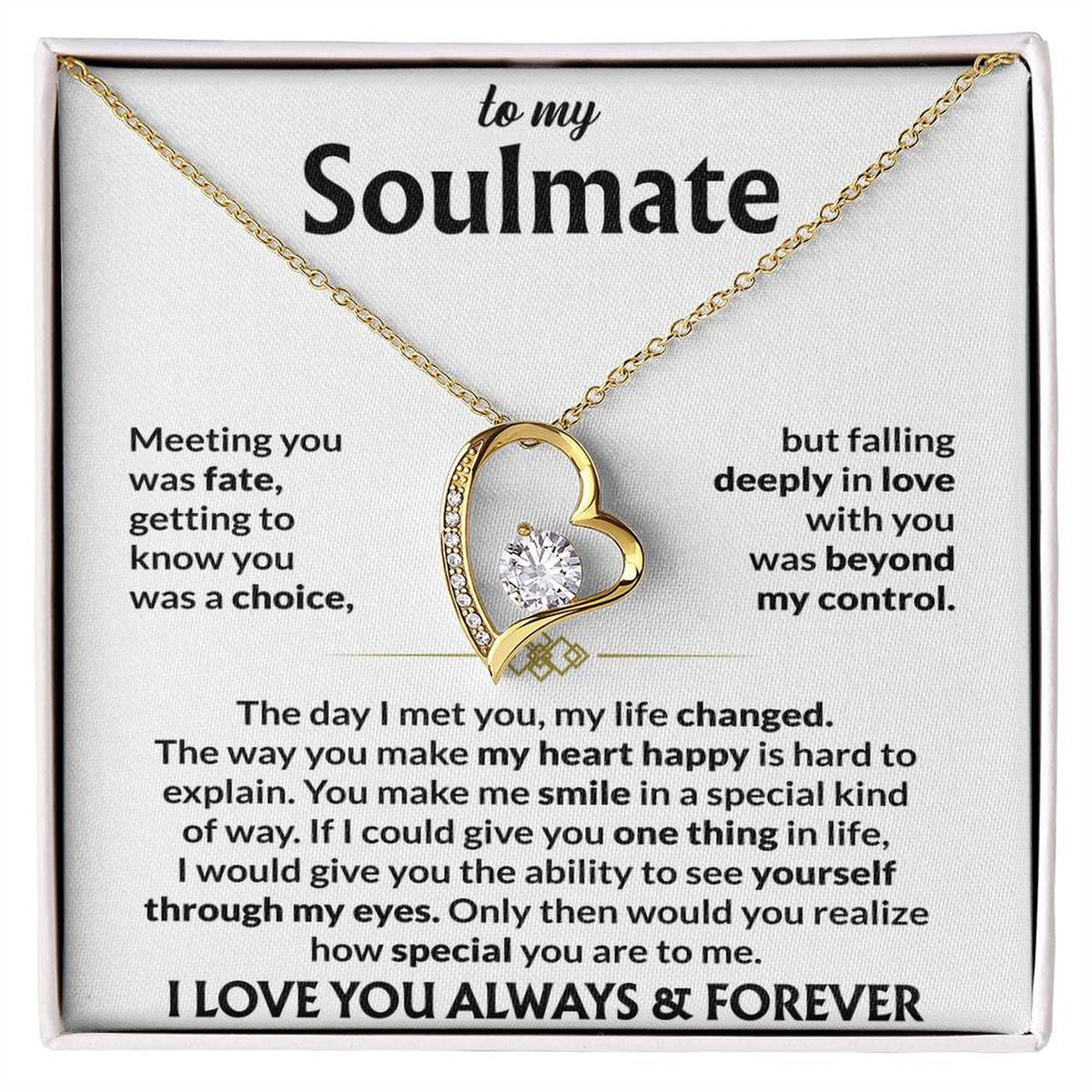 To My Soulmate Necklace, Forever Love Pendant with Message Card, Meeting You