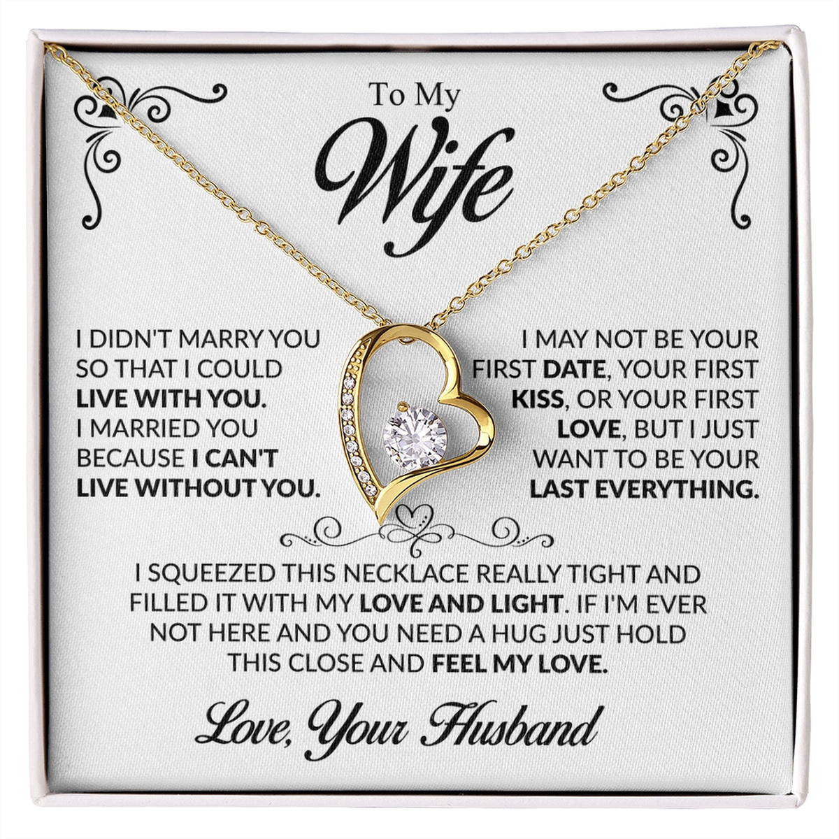 To My Beautiful Wife Necklace, Forever Love Pendant with Message Card