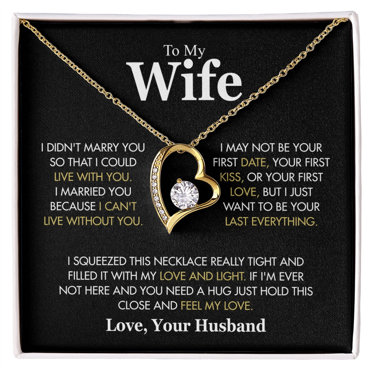 To My Wife Necklace from Husband, Forever Love Pendant with Message Card