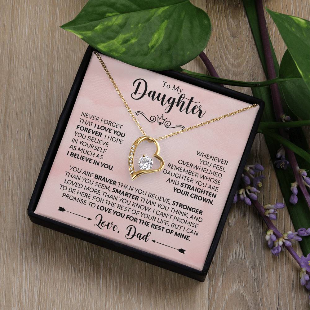 To My Daughter Necklace from Dad, Forever Love Pendant with Message Card