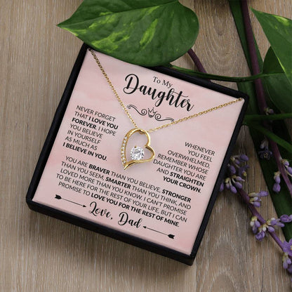 To My Daughter Necklace from Dad, Forever Love Pendant with Message Card