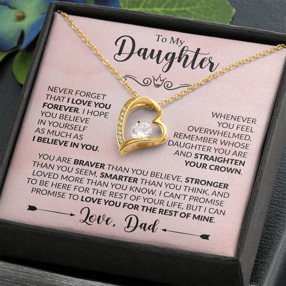 To My Daughter Necklace from Dad, Forever Love Pendant with Message Card